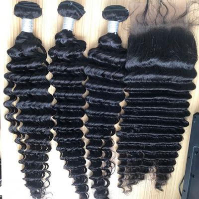 China Wholesale Curly Deep Wave 3piece Hair Bundle With Swiss Lace 13x4 13x6 Headband for sale