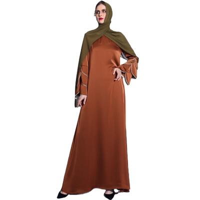 China Wholesale-Muslim Abaya Dress Three-Layer Pearl Sleeve Abaya Sale Islam Abaya Burka Women Satin Hot Muslim Dress One-piece Bright Matte Fishtail Fishtail maxi dress for sale