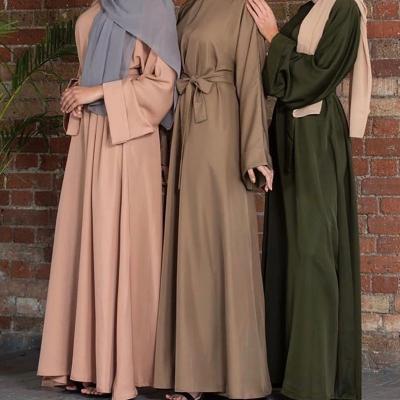 China Anti-Static Muslim Fashion Hijab Dresses Long Women With Sashes Solid Color Plus Size African Islam Clothing Abaya Dresses for sale