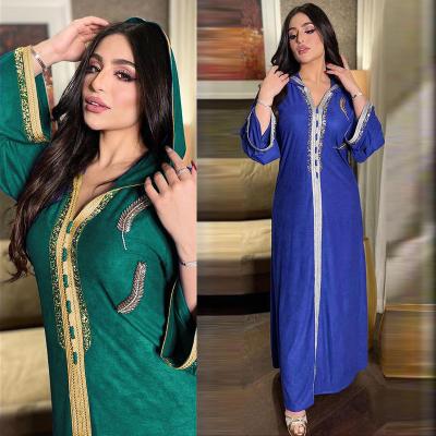 China Moroccan Caftan Diamond Jalabiat Women Arabic Hooded Robe Gown Ramadan Eid Jalabiya Fashion Muslim Dubai Abaya for sale