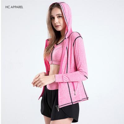 China Breathable Attractive Female Sports Long Sleeve Women Yoga Coat Polyester Top Hoodie For Sale for sale