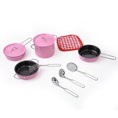 China Cooking Game Toys 2023 Hot Sales 11 PCS Kid Stainless Steel Mini Toy Kitchen Set Cooking Toy For Children for sale