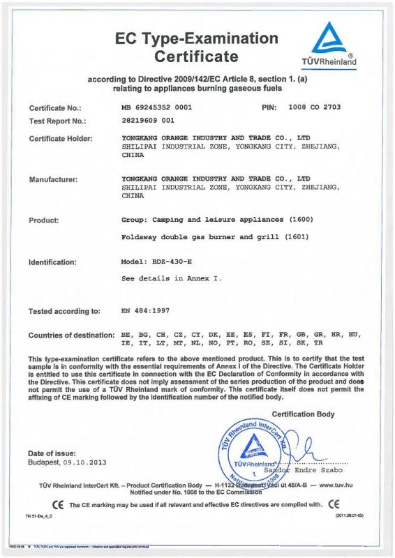 CE - Yongkang Orange Industry And Trade Co., Ltd.