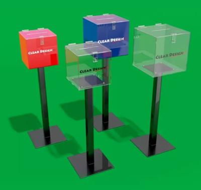 Китай acrylic donation box with brochure holder floor standing acrylic ballot/suggestion/donation box продается