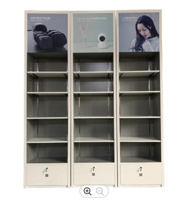 China cheap plywood phone shop display shelves custom display shelves for phone accessories phone store display shelf with LED poster en venta