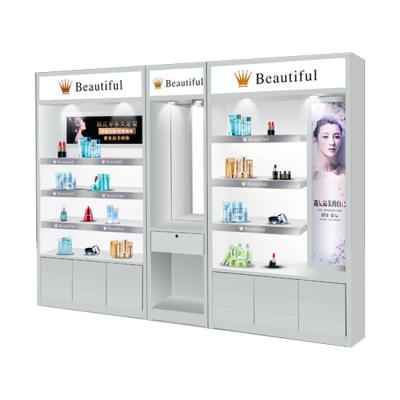 China custom logo skin care products display stand cosmetic display with mirror for chain store for sale