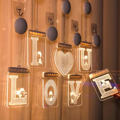 China New Design Acrylic+LED 4pcs/set Room Valentine Decoration Valentines Party Led Window Light Window Layout 3D Hanging Night Light for sale