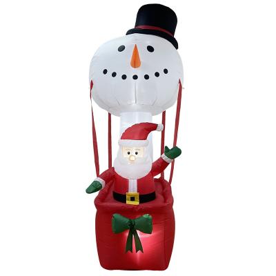 China Christamas Decoration 2.5m Christmas Ornament Inflatable Outdoor Snowman Hot Air Balloon With Xmas Santa for sale