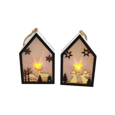 China Eco-friendly Wood Laser Cut Light Up Led Christmas Hanging Ornament For Decorative Christmas Lights for sale