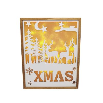 China Eco-friendly Wooden LED Light With Laser Cut Christmas Deer Lights For Decorative Christmas Lights for sale