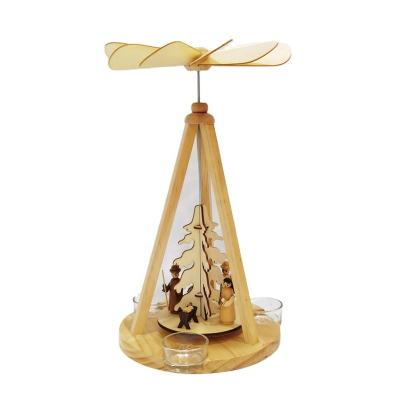 China Eco - Friendly Traditional German Christmas Pyramid Decoration With Nativity Set Wooden Craft Patterns With Tealight Holders for sale