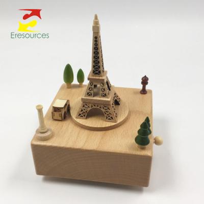 China Wooden Music Box Gifts Christmas Tour Eiffel Model Music Gift Box for sale