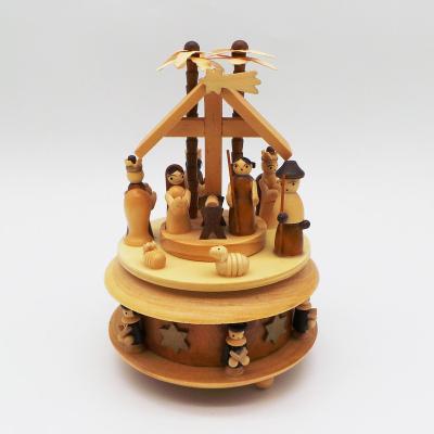 China Hot Sale Decorative Christmas Chirstmas Gift Nativity Set Decoration Gift Wooden Music Box for sale