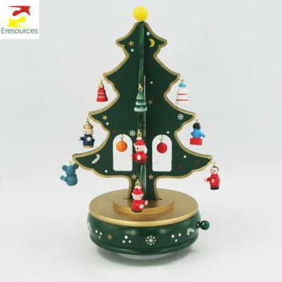 China Christmas Tree Ornament Wood Wooden Tabletop Music Box for sale