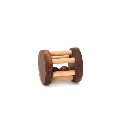 China Early Educational Natural Wooden Toy Rolling Roller Rattle Teether Shaker Good Prices Musical Toddler Toys for sale