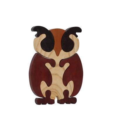 China Eco-friendly non-toxic safety material 3d night owl jigsaw puzzle animal wooden toys for toddlers for sale