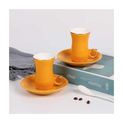 China Hot Selling Sustainable New Product 6pcs Set Yellow Porcelain Gifts Ceramic Coffee Cup And Saucer for sale