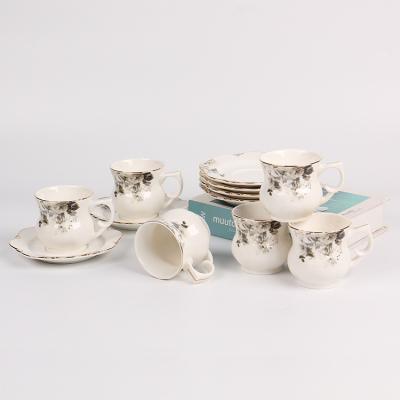 China 6pcs Various Types Viable White European Luxury Tea Porcelain Coffee Cup and Saucer Sets for sale