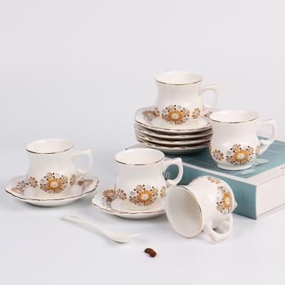 China Viable White Porcelain Coffee Cups And Saucers 6pcs Ceramic Tea Set For Garden Afternoon for sale