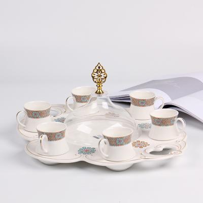 China 8pcs China Tray Ceramic Teapot Set Antique Viable Porcelain Coffee Cup with 1 Acrylic Cover for sale