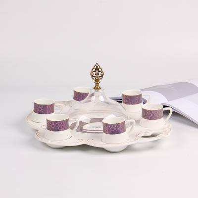 China Viable Wholesale Supplier 8pcs Porcelain Coffee Ceramic Tea Cups Sets With Purple Decoration for sale