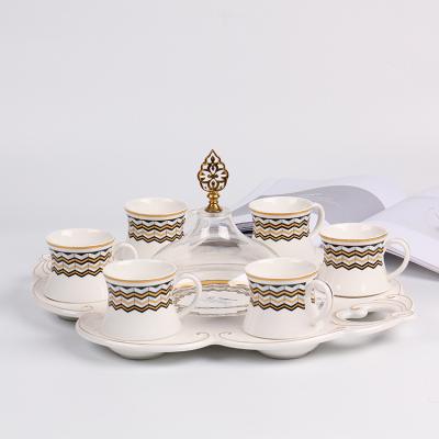 China Viable Economical Acrylic Coffee Tea Gift Shop 1 Cover Porcelain Cups 1pcs Ceramic Mug Set 6pcs for sale