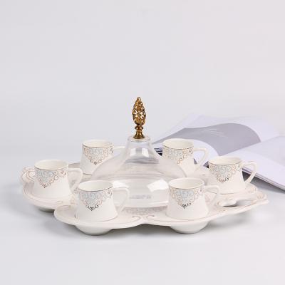 China Viable Elegant Round 100cc Size 8pcs Tea Porcelain White Ceramic Coffee Mug Set With Tray for sale