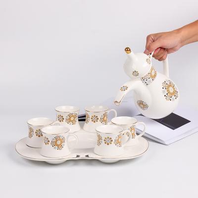 China Wholesale 1060cc 190cc Viable Porcelain White Ceramic Chinese Tea Cup Sets With Teapot Tray for sale