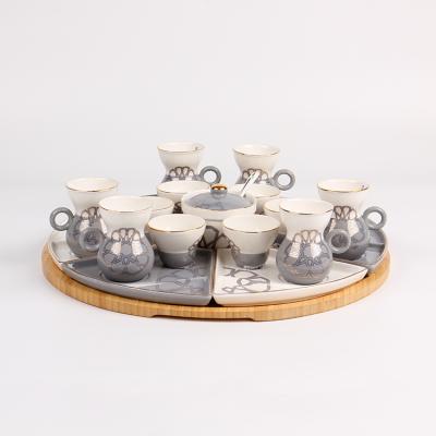 China 22pcs Viable Porcelain Tea Coffee Cups And Saucers Delicate Ceramic Gift Set With Wooden Tray Spoon for sale