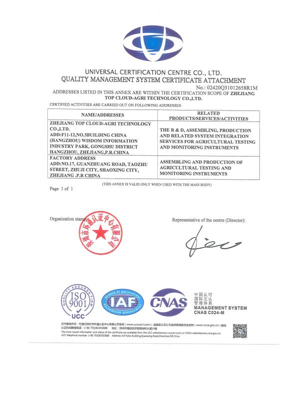 ISO9001 - Zhejiang Top Cloud-Agri Technology Co., Ltd.