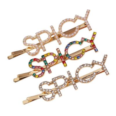 China Clip Hair Alloy Metal Hair Clips Gold Rhinestone Word Hair Clips Geometric Colorful Hair Clips Women Hair Accessories for sale