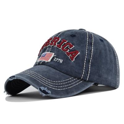 China breathable & Vintage Broken Jean Denim Mens Washed Baseball Hat Sports Classic Hats Custom Made Waterproof for sale