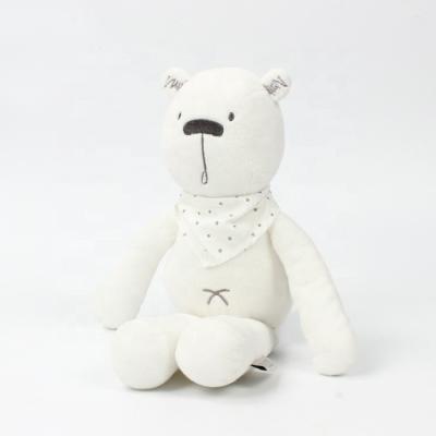 China Custom Plush Baby Boy Toys Soft Doll Padded Scarf Cute Bear Doll White Short Plush Soothing Animal Toy for sale