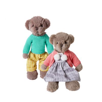 China Plush Custom Padded Soft Woolen Clothes Support Doll Couples Cute Teddy Bear Plush Toy Valentine's Day for sale