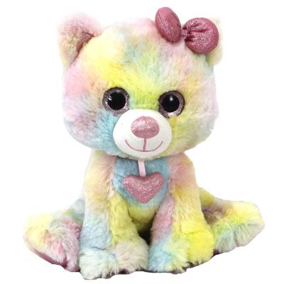 China Custom cotton factory kawaii toy rainbow dye knotting stuffed plush kitten cat stuffing soft toy cute for sale