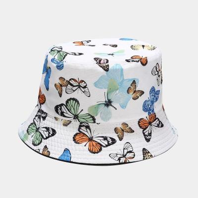 China Colorful Unisex Double-Sided Cotton Sun Hat Summer Hat Fisherman Pattern Fashion Butterfly Sunshade Outdoor Soft Hat for sale