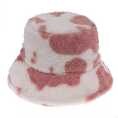 China JOINT Cool Soft Fluffy Fluffy Cow Bucket Hat Fisherman Warm Hat Leopard Tie Dye Rainbow for sale