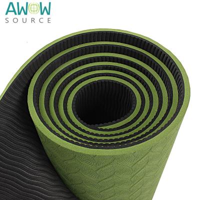 China Eco-friendly high quality 6mm double color tape green Yoga Mat Non Slip for woman for sale