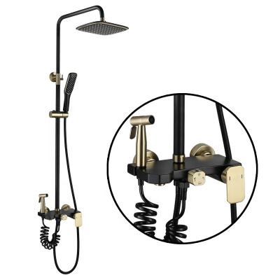 China With Slide Bar Shower Faucet 4 Way Outlet With Bidet Faucet Wall Mount Black 304SUS Rainfall Shower Set for sale