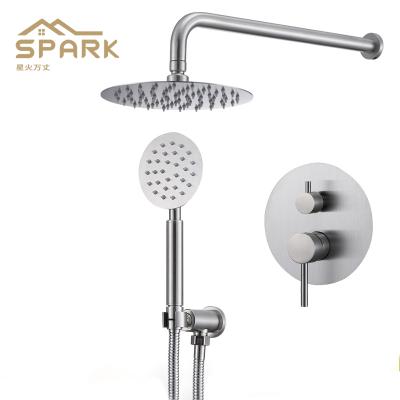 China Without Sliding Bar Around Wall Mounted Brushed Nickel In Wall Concealed Mixer Bathroom Rain Shower Set With Hand Held Shower for sale