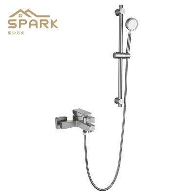 China With Sliding Bar Cheap Hot And Cold Mixer Bathtub Faucet 304 Stainless Steel Bathroom Shower Set for sale