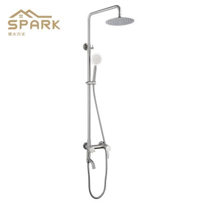 China With Sliding Bar 304 Stainless Steel Brushed Shower Set Booster Spout Smart Thermostatic Cross Shower Combo Hot And Cold Shower Set for sale