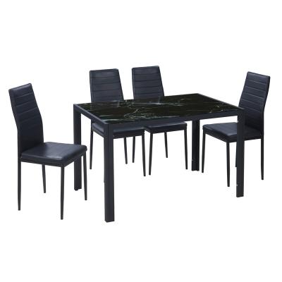 China (Size) Modern Simple Adjustable Tempered Glass Top Dining Table Set With 4 Chairs for sale