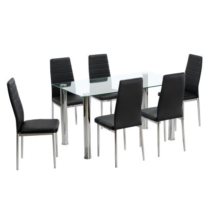 China Glass Dining Table (Size) Modern Rectangular Metal Adjustable Glass Top Legs and 6 Chairs for sale