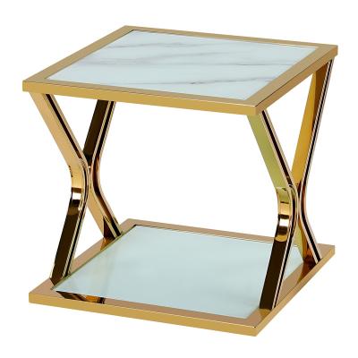 China Modern Design Small Adjustable Stainless Glass Sofa Gold (Height) Corner Side Table for sale