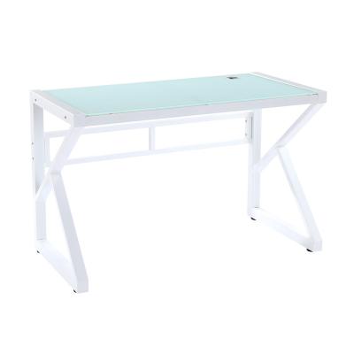 China Wholesale PC Office Metal Steel Frame Computer Desks Glass Top Tables for sale