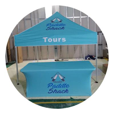 China Customize Printing Custom Trade Show Sublimation Printed Logo Waterproof Polyester Stretch Spandex Table Cover Fitted Table Cloths for sale