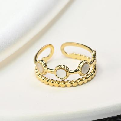 China New Fashion Creative Unique 18k Gold Plated Stainless Steel Round Natural Stone Ring Female Jewelry White Jewelry Jewelry for sale