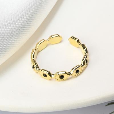 China Fashion Wholesale Fashion Stainless Steel High Quality 18k Gold Plated Simple Style Ring Women Jewelry Black Zircon Jewelry for sale