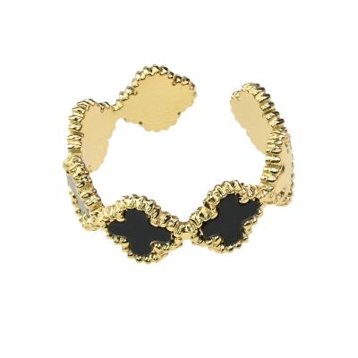 China New Fashion Unique Custom 18k Gold Plated Simple Design Stainless Steel Four Leaf Clover Ring Jewelry Accessories Women Joyas for sale